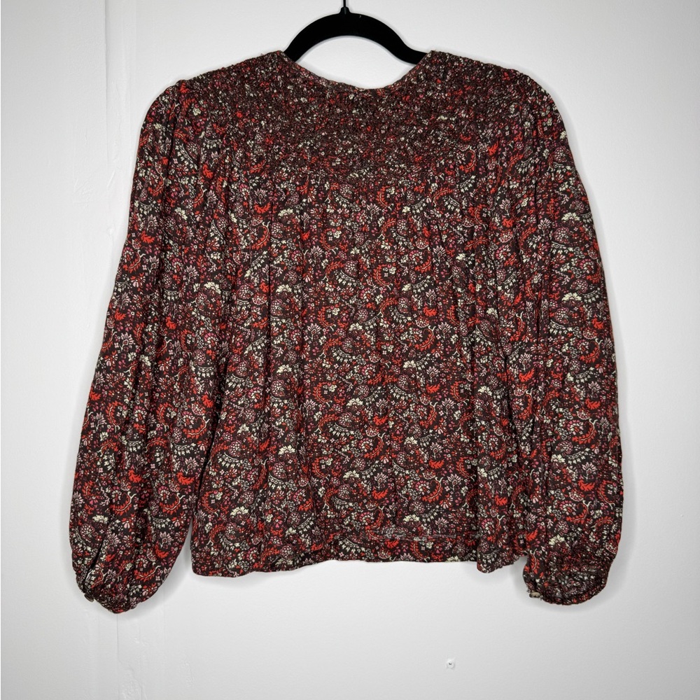 Lucky Brand Printed Smocked Peasant Blouse womens S cottagecore boho western - Picture 6 of 8